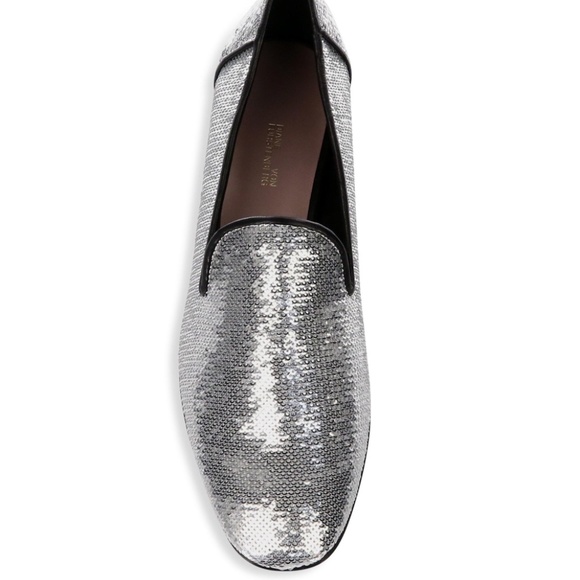 Diane von Furstenberg Leiden Metallic Flat Loafer Silver Evening Dress Shoes 9 - Picture 3 of 12